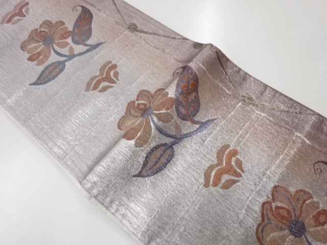 リサイクル　草花模様織出し袋帯